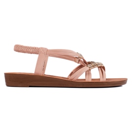 Weiße Slip-On-Sandalen mit verflochtenen Riemen rosa