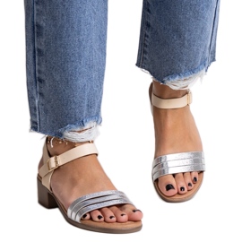 Silberne Salsabi-Sandalen mit niedrigem Absatz