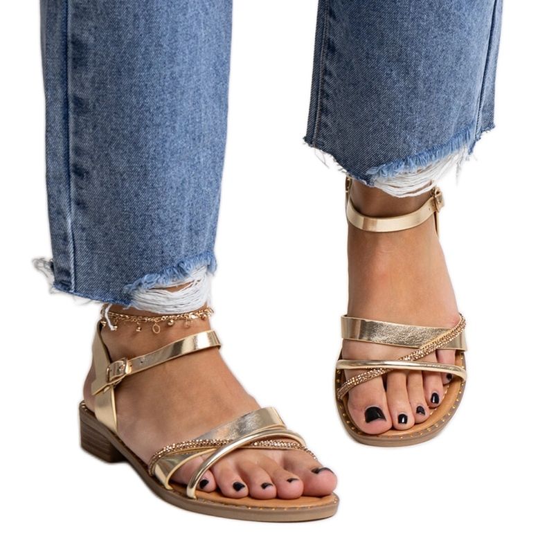 Goldene Sandaletten mit Elanoria-Zirkonia