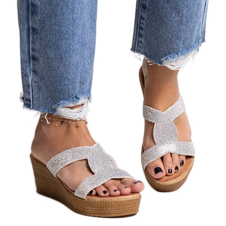 Silberne Keilpantoletten mit Antuanet-Zirkonen silber-