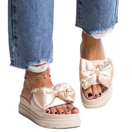 Beigefarbene, massive Flip-Flops mit Schleife, Izsa