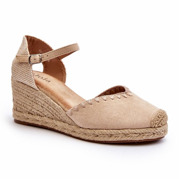 Wildleder-Espadrille-Keilsandalen mit geflochtenem Beige Raylin