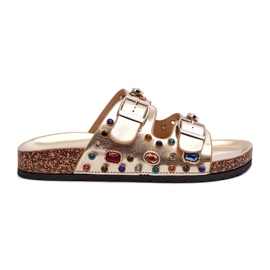 Verzierte Damen-Flip-Flops mit Schnallen S.Barski MY121 Gold golden