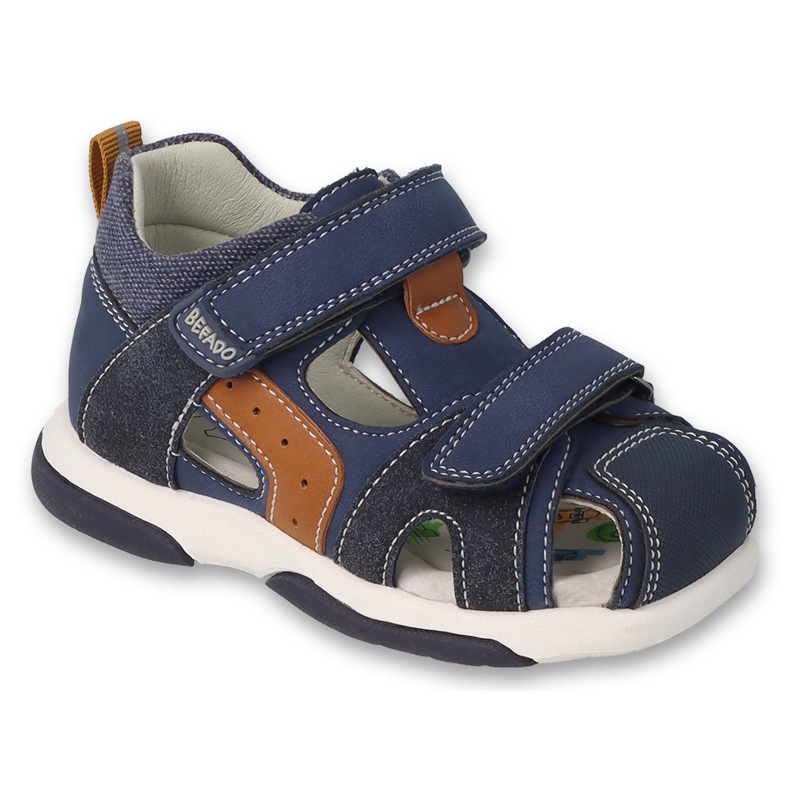Befado Sandals Jungen Leder Einsatz 170x085 Marineblau bedeckte Finger