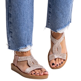 Rosa Sandalen, verziert mit Michalina-Zirkonen