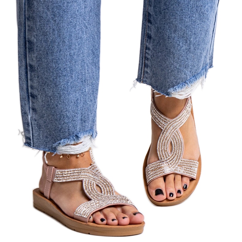 Rosa Sandalen, verziert mit Michalina-Zirkonen