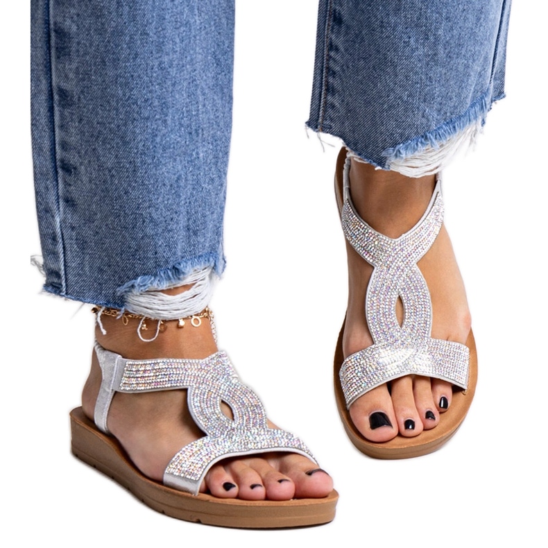 Silberne Sandalen, verziert mit Michalina-Zirkonen silber-