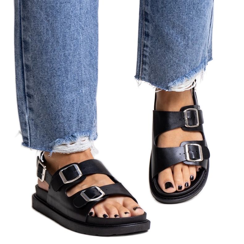 Bashera schwarze Plateausandalen