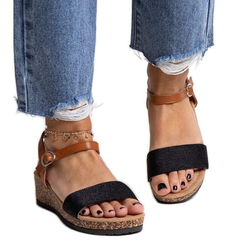 Schwarze Malada-Sandalen aus Kork mit Keilabsatz