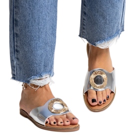 Silberne Flip-Flops mit dekorativer Ganea-Schnalle