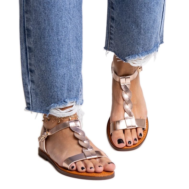 Flache Sandalen in Amaranth-Champagner golden