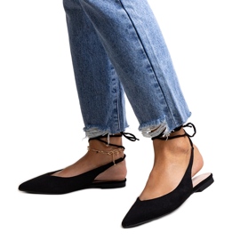 Leaia schwarze Ballerinas zum Schnüren mit offenem Absatz