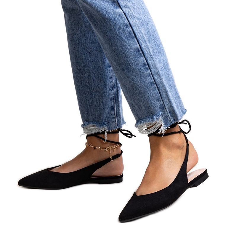 Leaia schwarze Ballerinas zum Schnüren mit offenem Absatz