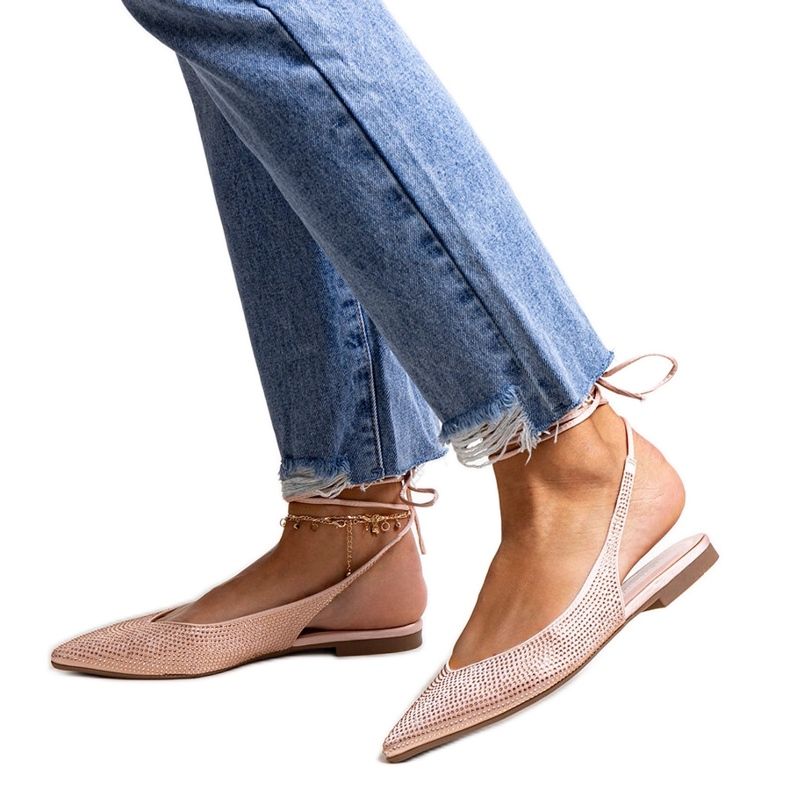 Rosafarbene Safine-Schnürballerinas mit Strasssteinen