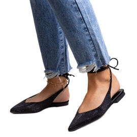 Schwarze Ballerinas zum Schnüren von Safine mit Strasssteinen