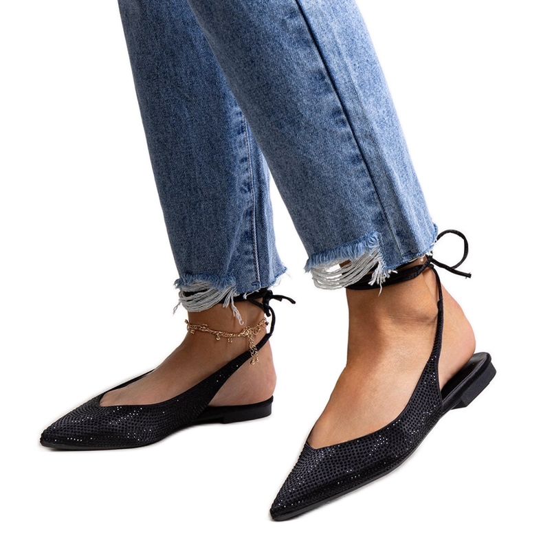 Schwarze Ballerinas zum Schnüren von Safine mit Strasssteinen