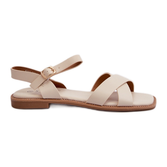 Flache Damensandalen aus Öko-Leder S.Barski KV27-003 Beige