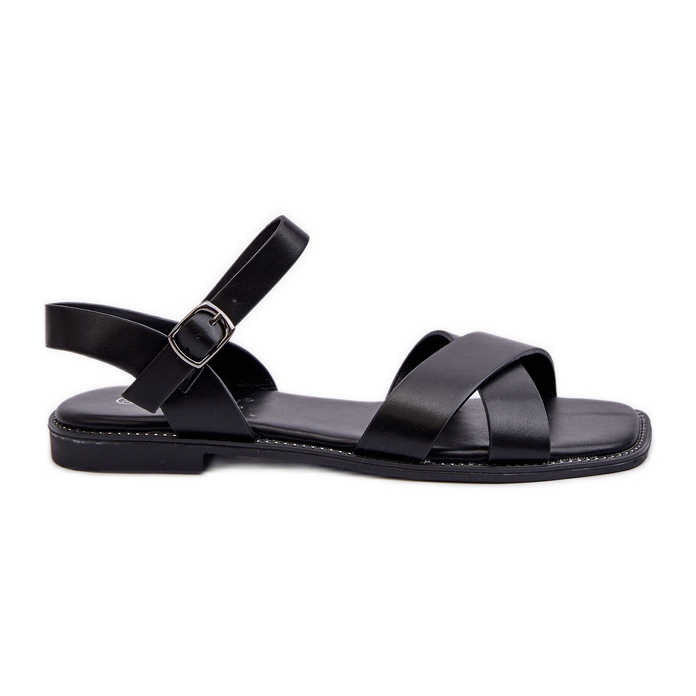 Flache Damensandalen aus Öko-Leder S.Barski KV27-003 Schwarz