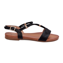 Flache Damensandalen mit Riemen S.Barski KV27-010 Schwarz