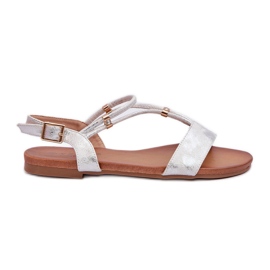 Flache Damensandalen mit Riemen S.Barski KV27-010 Weiß und Silber