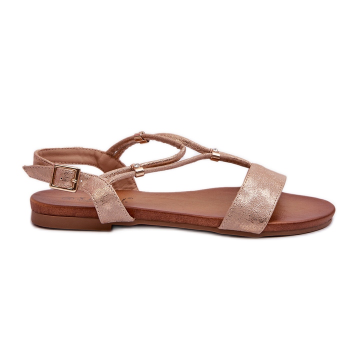 Flache Damensandalen mit Riemen S.Barski KV27-010 Gold golden