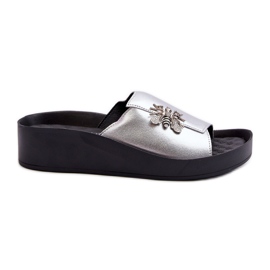 Elegante Damen-Flip-Flops mit Verzierung, Naturleder S.Barski KV27-015 Silber