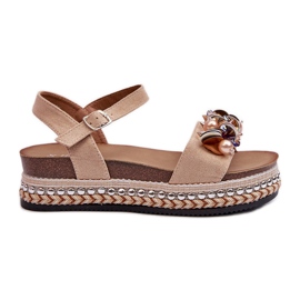 Damensandalen mit Keilabsatz und Plateau mit Verzierungen S.Barski HY056 Beige