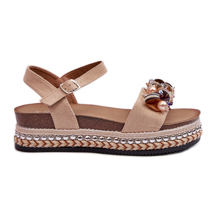 Damensandalen mit Keilabsatz und Plateau mit Verzierungen S.Barski HY056 Beige