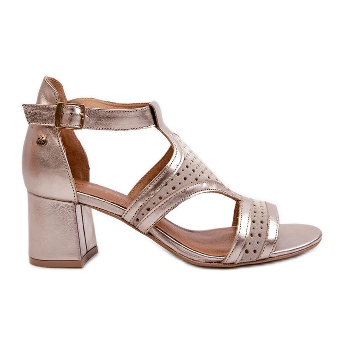 Damen-Ledersandalen mit hohem Absatz Maciejka 06459-25 Beige und Gold