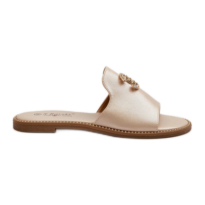 Elegante glänzende Damen-Flip-Flops mit Verzierung S.Barski KV27-050 Gold golden