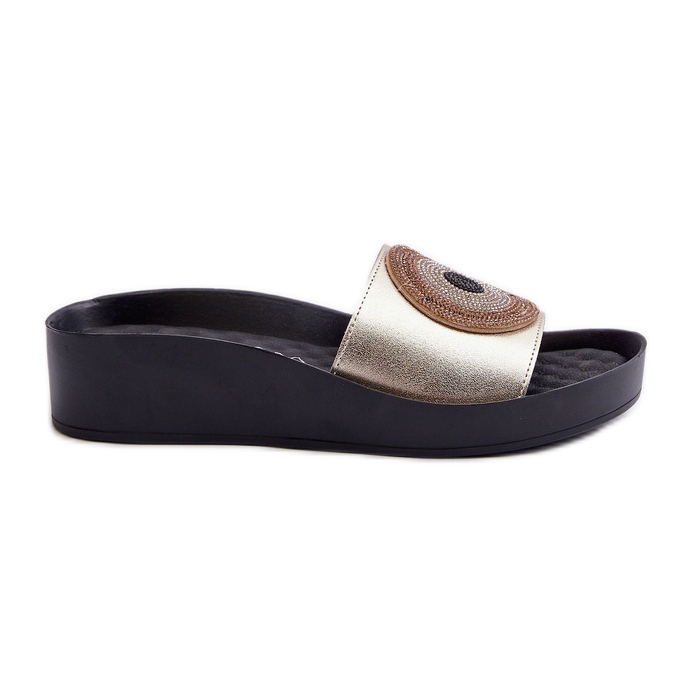 Damen-Flip-Flops aus Leder mit Verzierung S.Barski KV27-019 Gold golden