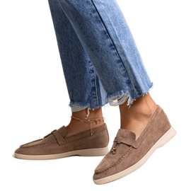 Dunkelbraune Mokassins mit Metallanhänger von Fiorano beige