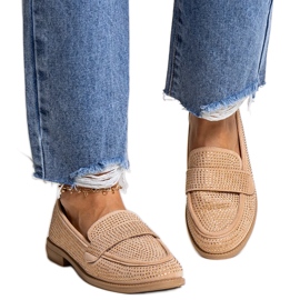Braune Mokassins mit Strasssteinen von Mogha beige