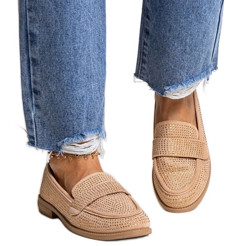 Braune Mokassins mit Strasssteinen von Mogha beige