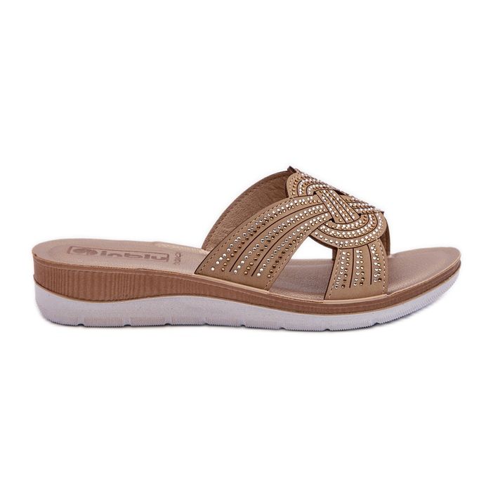 Bequeme Damen-Flip-Flops mit Zirkonias Inblu BV000037 Beige