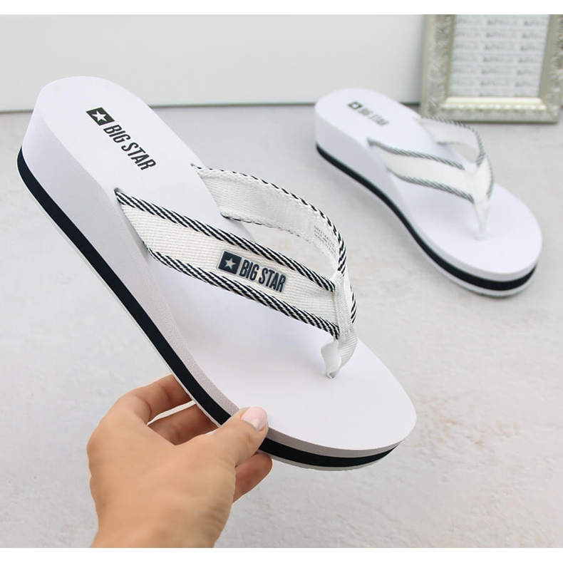 Damen-Flip-Flops mit Keilabsatz, weiß Big Star NN274A726
