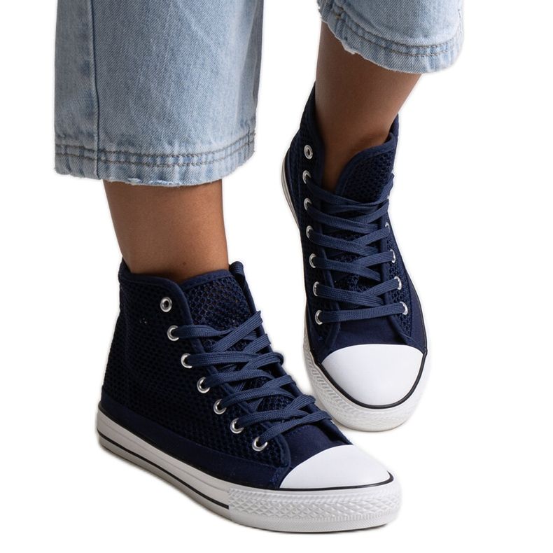 Bez marki Marineblaue, durchbrochene High-Top-Sneaker von Madala