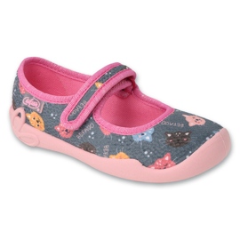 Befado Kinderhausschuhe 114X537 grau und rosa mit Drachen