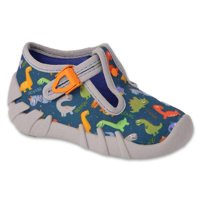 Befado Kinderhausschuhe mit Verschluss 110N495, grün mit Drachen