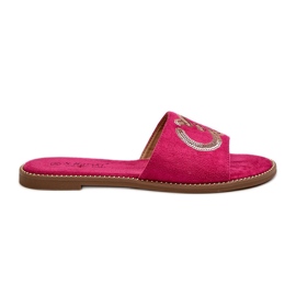 Flache Damen-Flip-Flops mit Pailletten S.Barski KV27-052 Fuchsia rosa