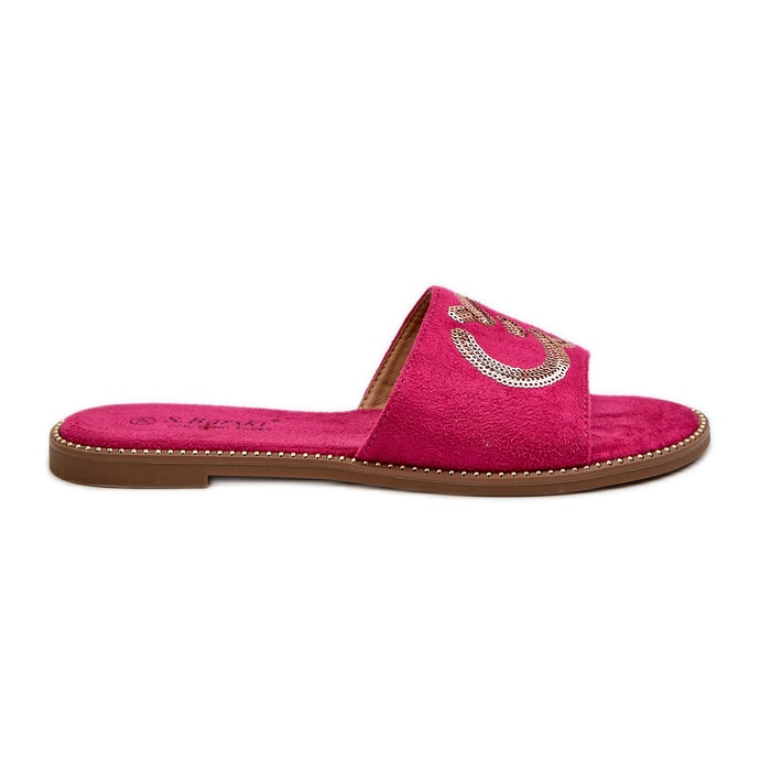 Flache Damen-Flip-Flops mit Pailletten S.Barski KV27-052 Fuchsia rosa