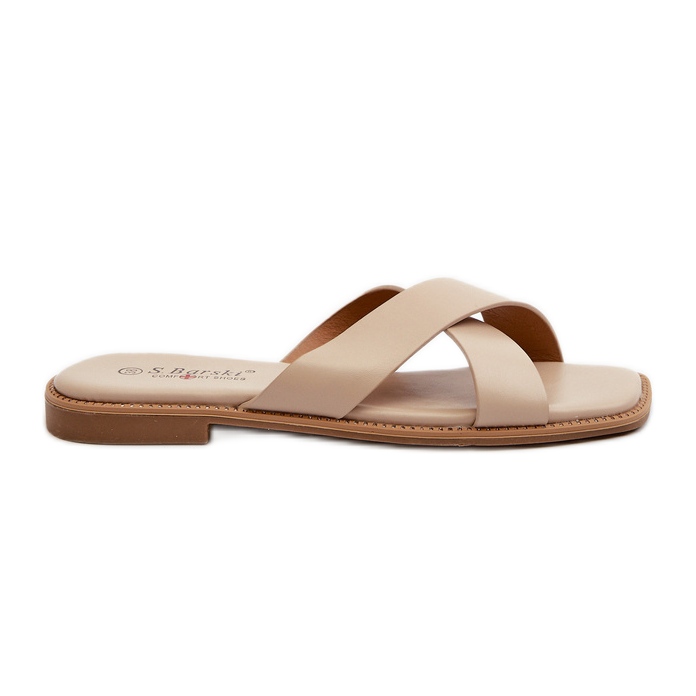 Damen-Flip-Flops mit flachem Absatz aus Öko-Leder S.Barski KV27-002 Beige