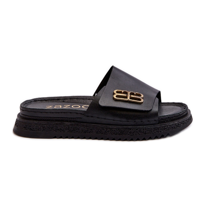 Zazoo 50101 Damen-Leder-Flip-Flops auf Plateau, Schwarz