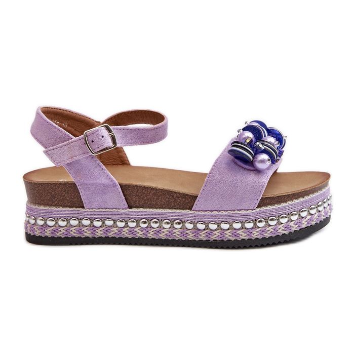 Damensandalen mit Keilabsatz und Plateau mit Verzierungen S.Barski HY056 Lila violett