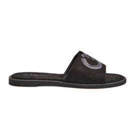 Flache Damen-Flip-Flops mit Pailletten S.Barski KV27-052 Schwarz