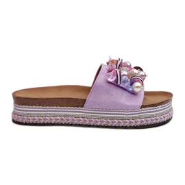Damen-Flip-Flops auf der Plattform mit Dekorationen S.Barski HY077 Lila