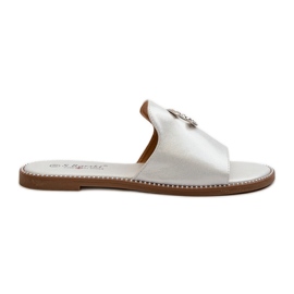 Elegante glänzende Damen-Flip-Flops mit Verzierung S.Barski KV27-050 Silber