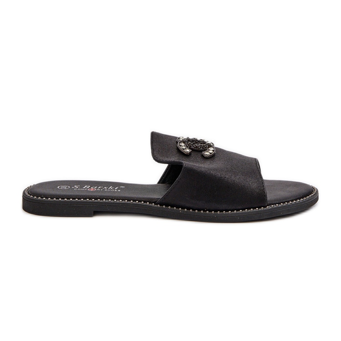 Elegante glänzende Damen-Flip-Flops mit Verzierung S.Barski KV27-050 Schwarz