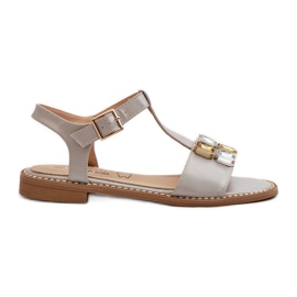 Elegante Damensandalen mit dekorativen Details S.Barski KV27-030 Beige