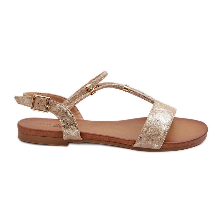 Flache Damensandalen mit Riemen S.Barski KV27-010 Gold golden